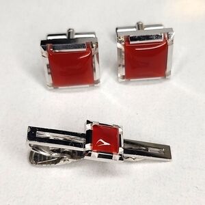 Unbranded Cufflinks set with orange Square  🟧 stone